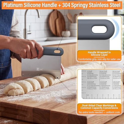 Bench & Dough Scraper for Kitchen 2-Pack, Pastry Scraper Tools - Image 3