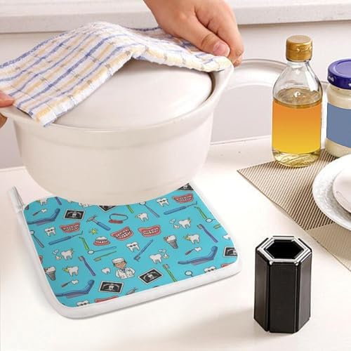 2 Pcs Kitchen Gloves Hot Pad Teeth Dental Blue Farmhouse Pot Holder Oven Mitts - Image 7