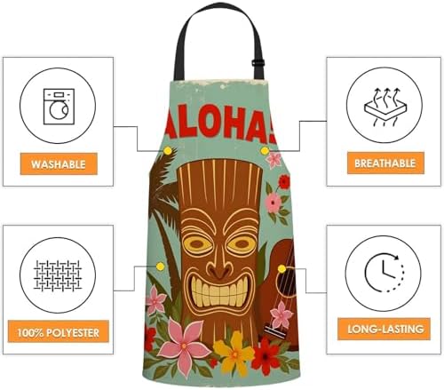 WONDERTIFY Hawaiian Style Apron, Seaside Palm Trees and Beautiful Flowers Bib - Image 5