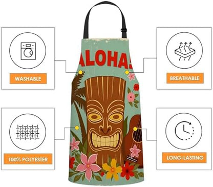 WONDERTIFY Hawaiian Style Apron, Seaside Palm Trees and Beautiful Flowers Bib - Image 5