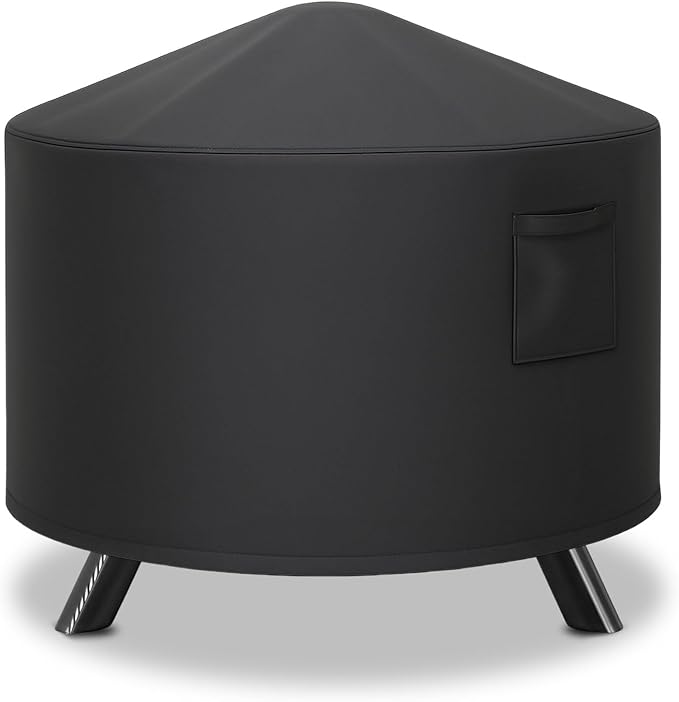 Round Fire Pit Cover, 36 inch Fire Pit Cover with Windproof Drawstring & Waterproof Layer, Full Coverage Fireplace Cover Fit for 33-36 Inches Round Fire Bowl with Mesh Spark Screen