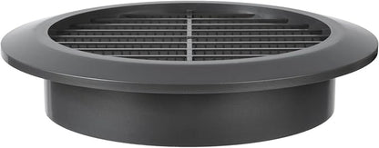 Graphite/Gray 4" Inch Round Ventilation Grille with Insect mesh. (Duct 4Ø / Grille 5Ø) Ventilation Applications. Indoor and Outdoor Vent Cover. Available 3 Sizes / 4 Colors.