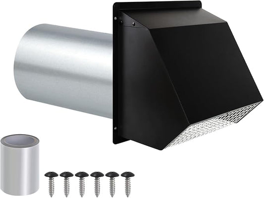 3 Inch Dryer Vent Cover Wall Vent Hood with Screen and Damper,Outdoor Dryer Vent Covers Outside Exhaust Vent Cover for Duct Air Ventilation,Wall Mount Extractor Vent Cap,Galvanized Steel,Black
