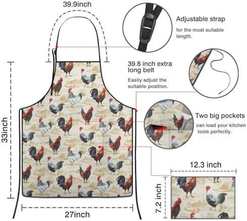 Chicken Kitchen Aprons with Utility Pockets Women Funny Adjustable Bib Baking - Image 6