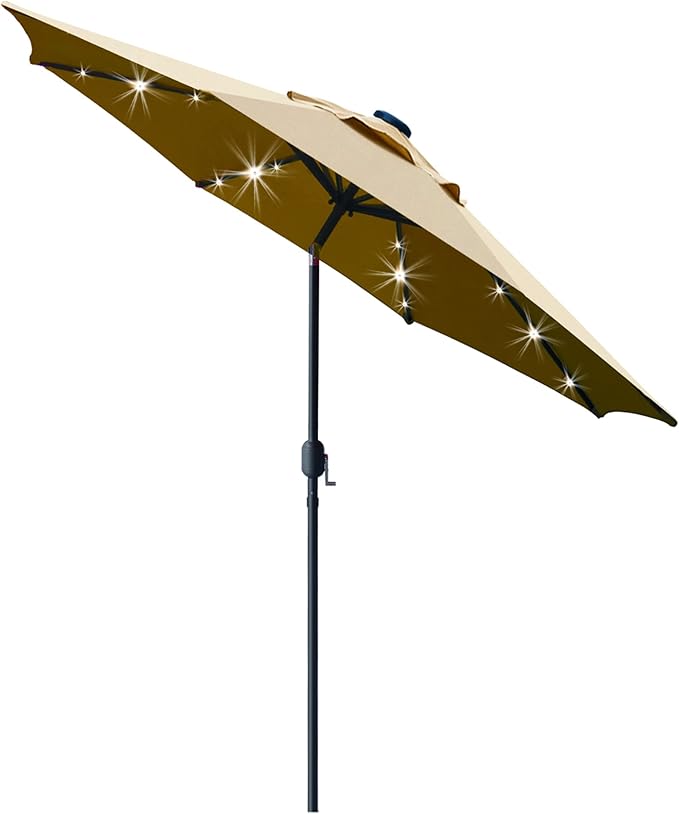 Sunnyglade 9' Solar LED Patio Umbrella, 8 Ribs, Tilt & Crank | 9Ft Patio by Sunnyglade