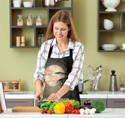 Tropical Beach Palm Tree With Full Moon Starry Night Waterproof Apron Kitchen - Image 5