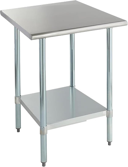 ROCKPOINT Stainless Steel Table for Prep & Work 30x30 Inches, NSF Metal Commercial Kitchen Heavy Duty Table with Adjustable Under Shelf and Table Foot for Restaurant, Home and Hotel