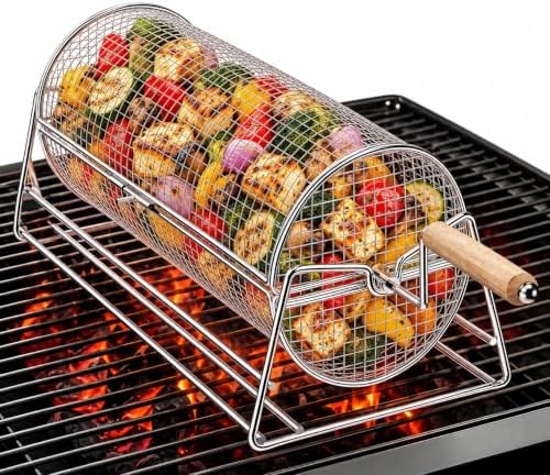 Large Size Rolling Grill Basket, Rotating Stainless Steel BBQ Basket, Removable by Unknown