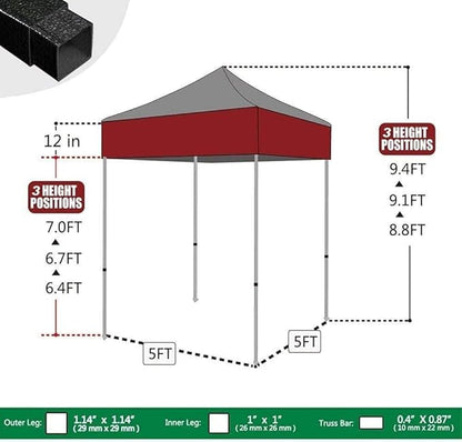 Eurmax USA 5'x5' Pop Up Canopy Tent Commercial Instant Canopies with Heavy Duty Roller Bag,Bonus 4 Sand Weights Bags (Greyish Green)