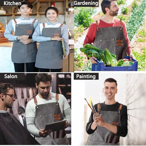 Aprons For Women Men With Pockets 2 Pcs, Kitchen Waterproof Hair Stylist Linen - Image 4