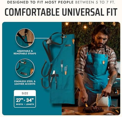 Asaya Chef and BBQ Apron with Bottle Opener and Hand Towel - 10oz Cotton Canvas - Image 5