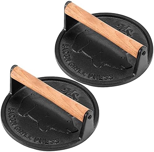 2 Pack 7 Inch Black Cast Iron Grill Press, Round Heavy Weight Bacon Press by HEIHAK