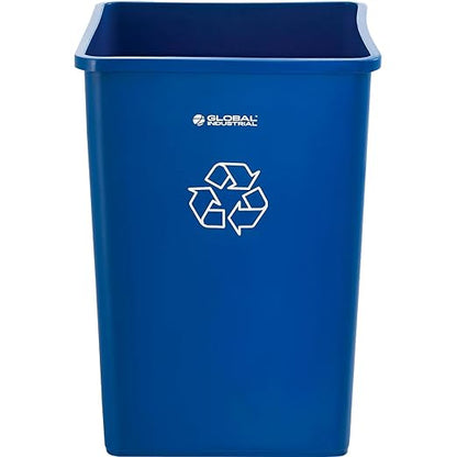 Global Industrial Square Plastic Recycling Trash Can, 35 Gallon Capacity, Indoor/Outdoor Rated, 19-1/2"W x 19-1/2"D x 27-4/5"H, Utility Recycling Can, No Lid, Blue
