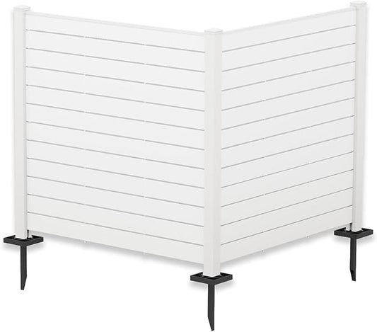 Kozyard 50" W x 48" H Outdoor Privacy Screens Aluminum Post, Air Conditioner Fence Panels, Pool Equipment Enclosure, Trash Can Screens Fence Kit for Outside Backyard Patio (White/2 Panels)
