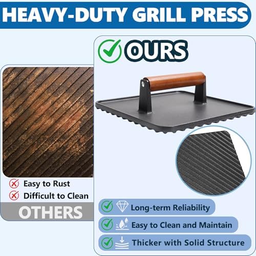 Square Cast Iron Burger Press Smash Griddle Cooking Weight - Image 6