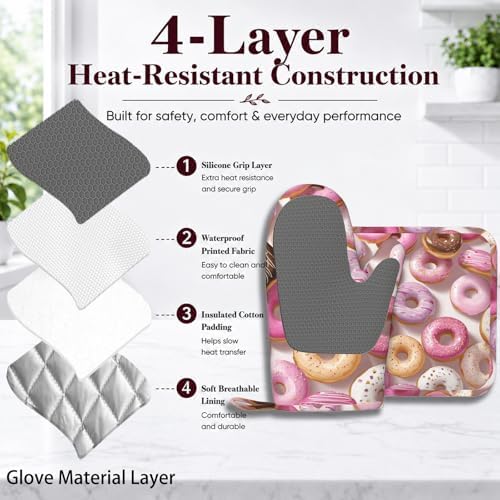 Groovy Donuts Oven Mitts and Pot Holders Sets Silicone Kitchen Mitts Potholders - Image 4