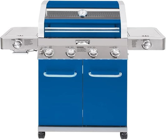 Monument Grills Stainless Steel 4 Burner Propane Gas Grill with Clearview® Lid, Infrared Side Sear Burner & Side Burner