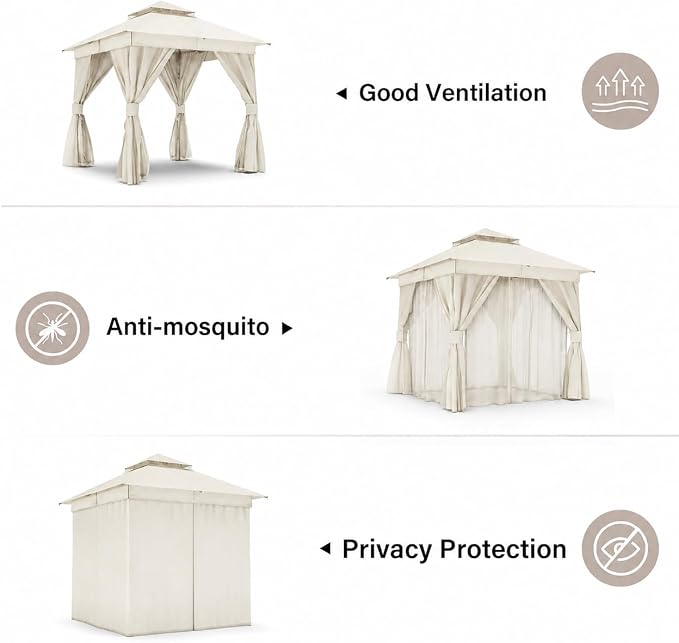 8'x8' Outdoor Gazebo, Heavy Duty Metal Frame Patio Canopy - Image 4