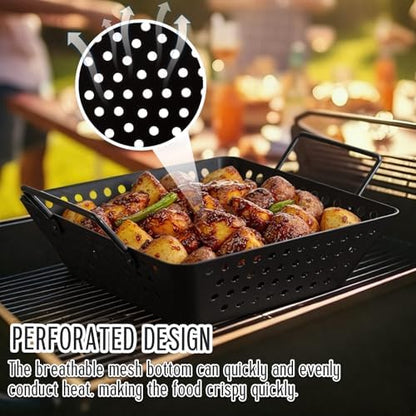 3 Pack Grill Topper Pans for Outdoor Grill, Stainless Steel Vegetables BBQ - Image 4