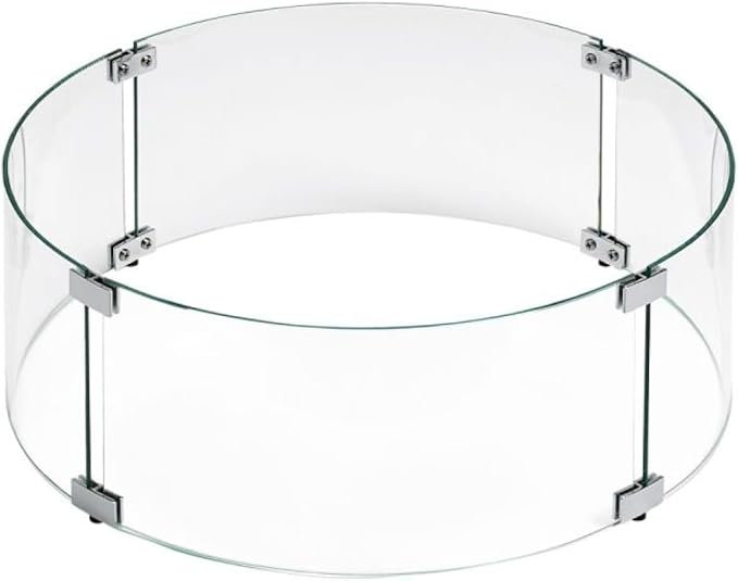 American Fire Products | Tempered Glass Flame Guard for 25” Round Drop-in Fire Pit Pans | Outdoor Wind Guard with Aluminum Fire-Resistant Brackets & Non-Slip Feet | 29-inch x 6-inch