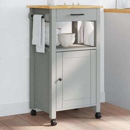 Kitchen Trolley Monza Rolling Kitchen Island Cart with Storage, Portable Dining Room Serving Utility Carts, Gray 18.9" x 15.7" x 35.4" Solid Wood Pine KH73A