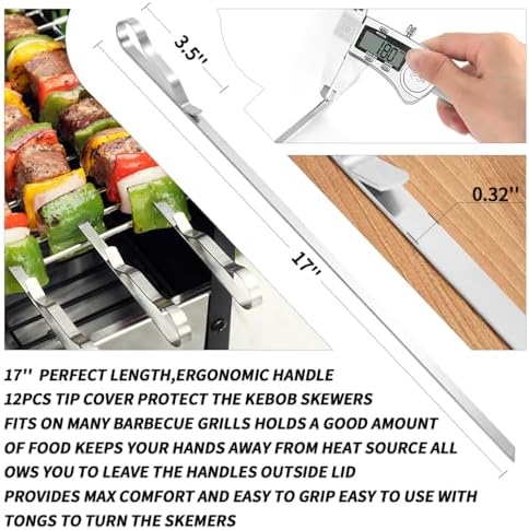 Kabob Skewers 17" Stainless Steel Long BBQ Barbecue Skewers - Image 2