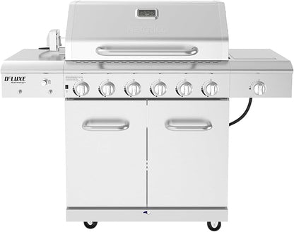 Nexgrill Deluxe 6-Burner Propane Gas Grill with Ceramic Searing Side Burner, Stainless Steel Frame, Rotisserie Kit, 60,000 BTUs Output, BBQ Grill Perfect for Outdoor Gatherings - 720-0896X