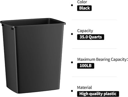 ROOMTEC 35QT Kitchen Trash Can, Sturdy and Lightweight Slim Trash Can, Trash Cans for Kitchen, Workspace, Bathroom, Office, Easy to Clean, 1 Pack, Black