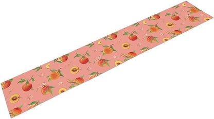 Pink Cute Peach Table Runner, Colorful Summer Fruit Floral Table Runner for Kitchen Dining Party Holiday Home 13x108in