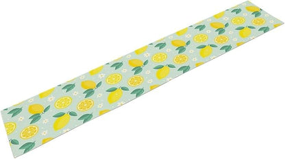Spring Lemon Table Runner, Summer Seasonal Green Leaves Flowers Yellow Fruit Print Table Runner for Farmhouse Kitchen Dining Table Home Party Decor 13x60in