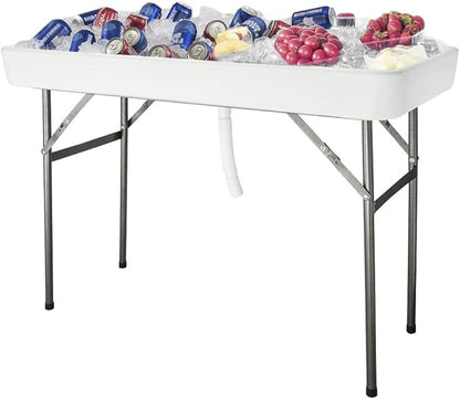 VINGLI 46" Extra Large Party Ice Cooler Folding Table, Portable Tailgate Camp Fishing Cleaning, Plastic with Matching Skirt, Ice Table for Party, BBQ, Camping, Picnic