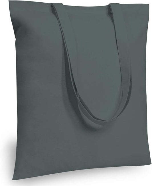 TOPDesign 24-Pack Economical 16"x15" Grey Cotton Tote Bag, Lightweight Medium Reusable Grocery Shopping Cloth Bags, Suitable for DIY, Advertising, Promotion, Gift, Activity