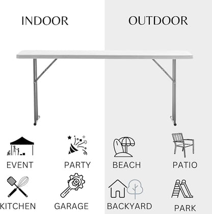 BTEXPERT 6-Foot - 72" Long White Granite Plastic Folding Seminar Training Table Portable 18" Wide Narrow, 29" High, Events Indoor Outdoor Lightweight