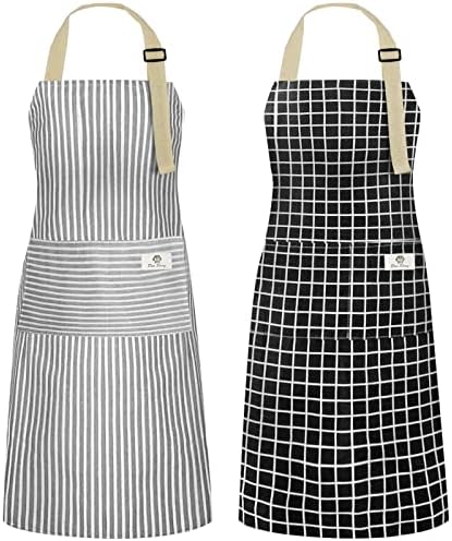 NLUS 2 Pack Kitchen Cooking Aprons, Adjustable Bib Waterproof Chef Apron by NLUS