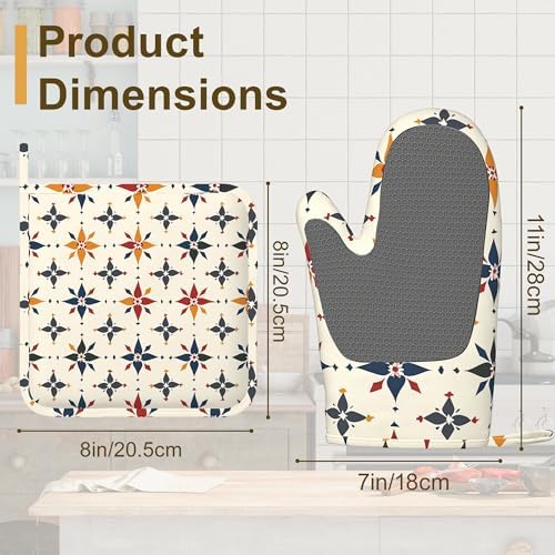 Colorful Line Flowers Oven Mitts and Pot Holders Sets of 4, Heat Resistant - Image 2