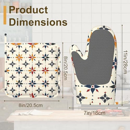 Colorful Line Flowers Oven Mitts and Pot Holders Sets of 4, Heat Resistant - Image 2