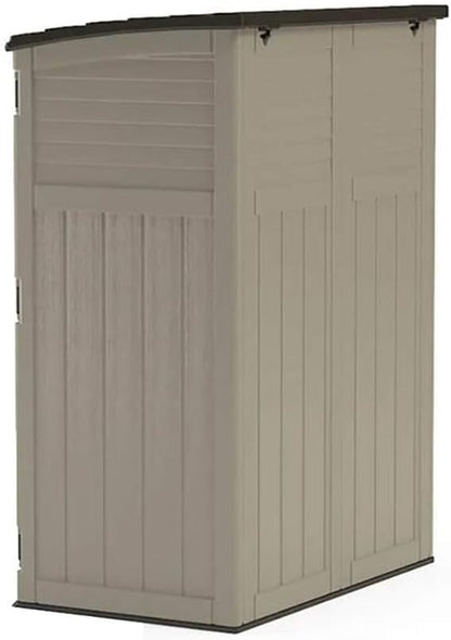 Suncast Outdoor Storage Cabinet Waterproof Resin Vertical Outdoor Storage Shed (54 cu. ft.) for Patio, Garden Tools, Cushions, & Equipment. Weatherproof Plastic Multi-Wall Design, Capacity Made in USA