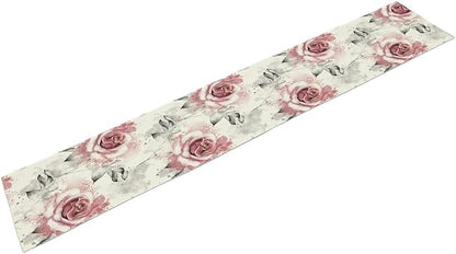 Pink Rose Floral Table Runner,Abstract Watercolor Flower Pattern Modern Romantic Kitchen Dining Table Decoration for Wedding Holiday Home Party 13x108in