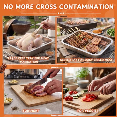 Hushee 8 Pcs Grill Prep and Serve Trays, Stainless Steel BBQ Set - Image 4