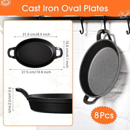 Mifoci 8 Pack Mini Cast Iron Skillet, 8.5" x 6.1" Oval Sizzling Steak Plate Pan - Image 2
