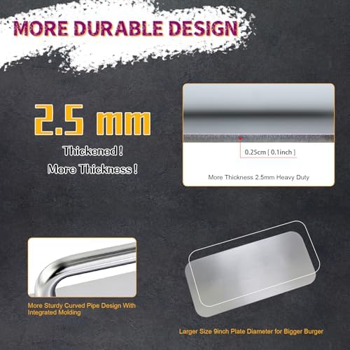 Stainless Steel Burger Press, 9 Inch Smash Burger Press, 2.5mm Non-Stick Smooth - Image 2