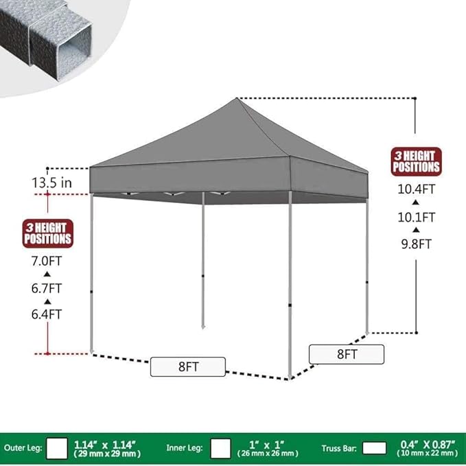 Eurmax USA 8'x8' Pop Up Canopy Tent Commercial Instant Canopies with Heavy Duty Roller Bag,Bonus 4 Sand Weights Bags (Grey)