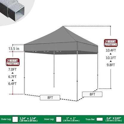 Eurmax USA 8'x8' Pop Up Canopy Tent Commercial Instant Canopies with Heavy Duty Roller Bag,Bonus 4 Sand Weights Bags (Red)