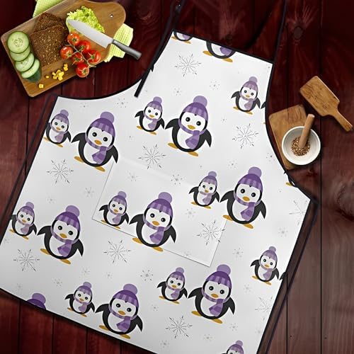 Penguin Kitchen Aprons with Utility Pockets Women Funny Adjustable Bib Baking - Image 5