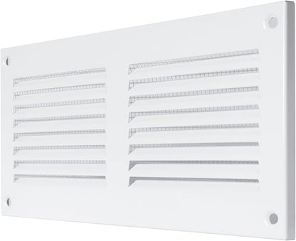 Repa Market 8x4 Inch Air Vent Cover/White Galvanized Steel Louvered Grill Cover with Mesh Screen/Wall or Ceiling Vent/Durable Flush Mount HVAC Register for Indoor and Outdoor Ventilation