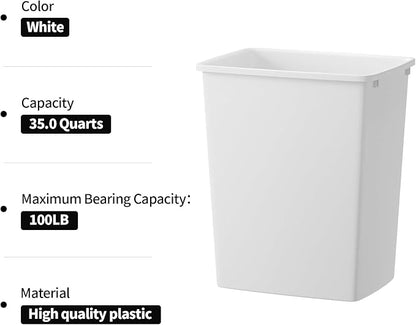 ROOMTEC 35QT Kitchen Trash Can, Sturdy and Lightweight Slim Trash Can, Trash Cans for Kitchen, Workspace, Bathroom, Office, Easy to Clean, 1 Pack, White