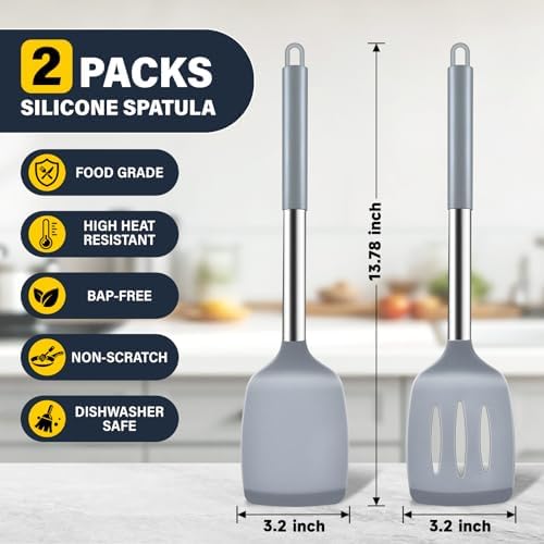 2 Pack Silicone Spatula Set, Solid & Slotted Turner - Image 2