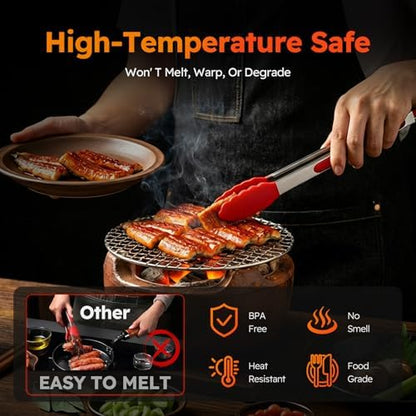 HST Non Stick Silicone Kitchen Tongs, 3 Pack 12 Inch Red BBQ Cooking Baking - Image 3