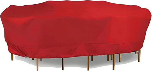 Eevelle Meridian Patio Oval Table Set Cover with Marine Grade Fabric - Outdoor Table Cover - Furniture Set Covers for Dining Table - Easy to Install - (30"H x 132"L x 78"W, Red)