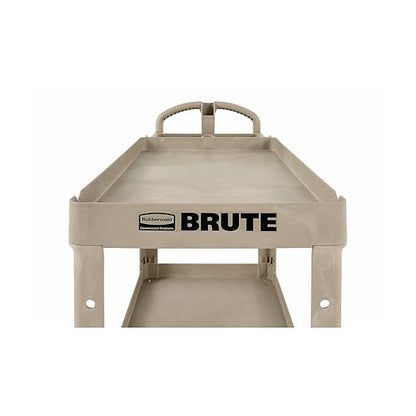 Rubbermaid Commercial Products BRUTE Heavy Duty 2-Shelf Utility/Service Cart, Medium, Lipped Shelves, Ergonomic Handle, 500 lbs. Capacity, Beige, for Warehouse/Garage/Cleaning/Maintenance